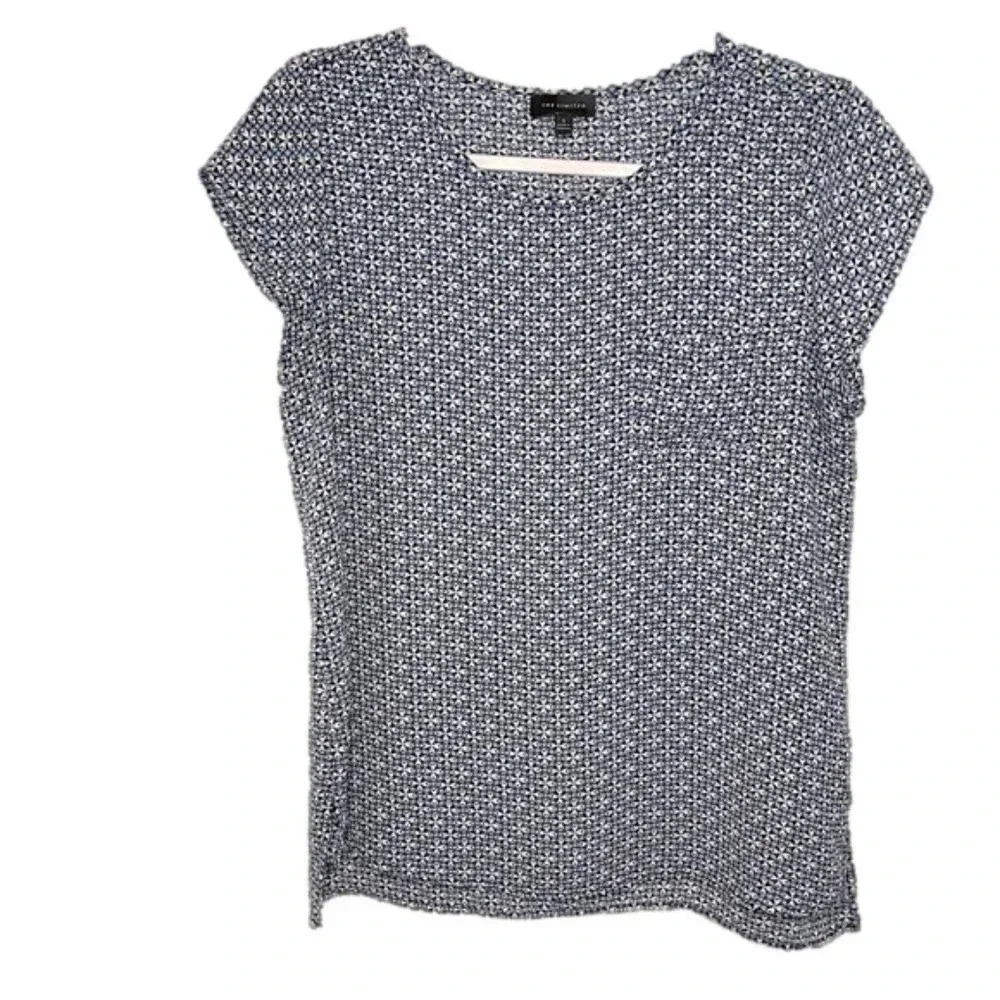 The Limited Blue Short Sleeve Geometric Top